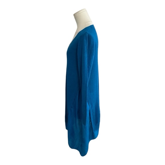 EILEEN FISHER Asymmetrical Blue V-Neck Sweater Silk Linen Blend Sz S Work‎ Party - Picture 3 of 10
